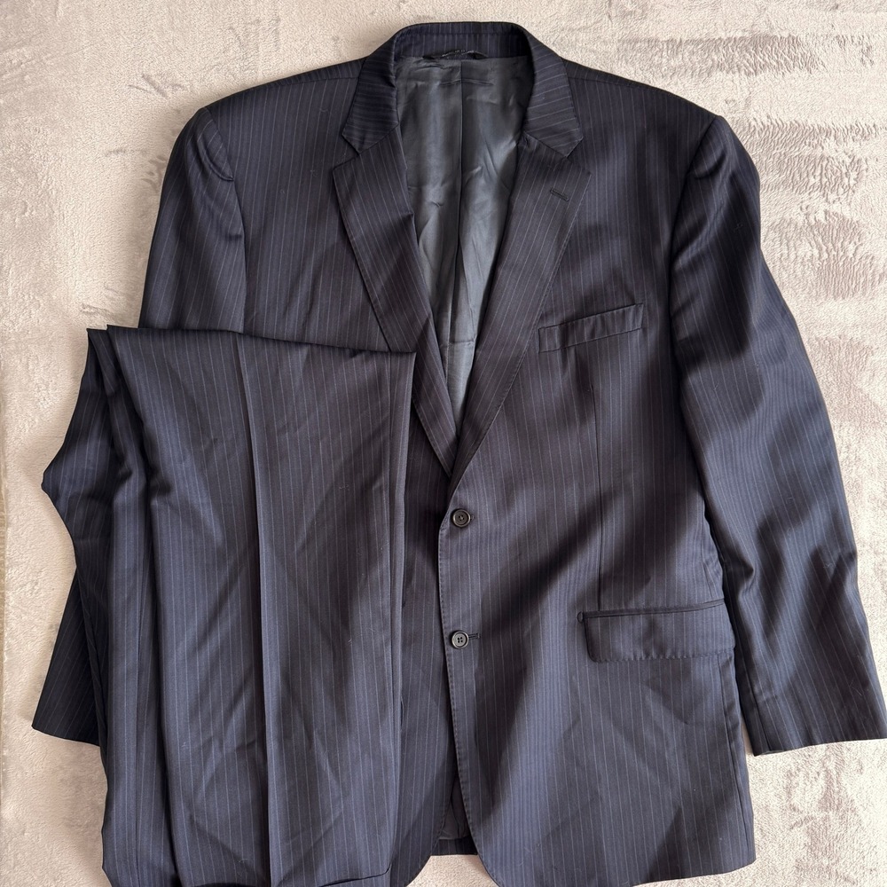 Ermenegildo Zegna Navy Pinstripe Suit Wool Silk Blend Size 48‎ Made in Italy
